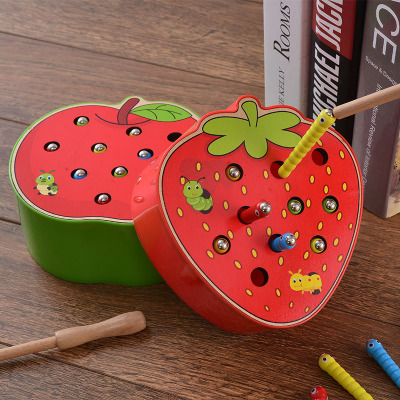 磁性抓虫游戏早教玩具1/2/3岁手眼协调虫吃苹果草莓吸虫桌面游戏